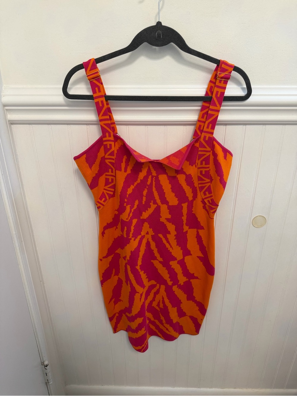 Fashion Nova Orange & Pink Bodycon Mini Dress with Branded Straps
